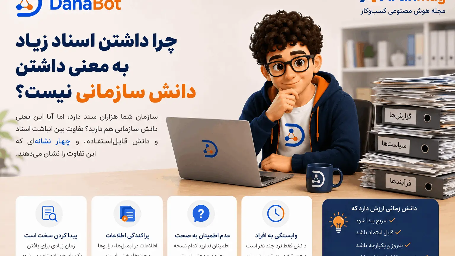 چرا داشتن اسناد زیاد به معنی داشتن دانش سازمانی نیست — چهار نشانه و راه‌حل
